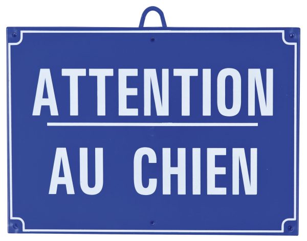 Attention au chien dim 28 x 20 cm, Bleu