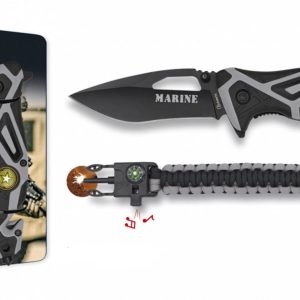 Couteau pliant FOS MARINE + bracelet de survie Paracorde