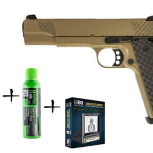 Pack de Noel réplique GBB Raven 1911 MEU Tan 1J + billes + cible + gaz