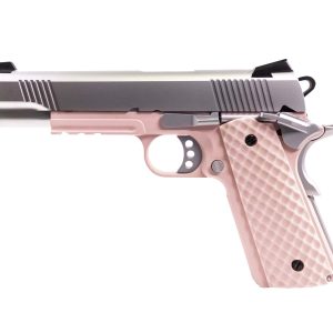 Réplique airsoft GBB 1911 MEU Railed  Raven full metal gaz Rose / Silver 1,0J