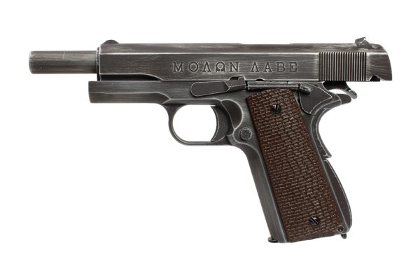 Réplique airsoft 1911 Molon Labe Grip marron gaz GBB – Image 5