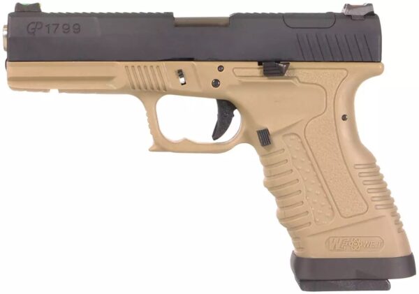 PISTOLET 6MM GAZ GP1799 T6 BK/TAN/GD – Image 2