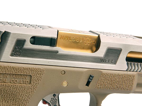 PISTOLET 6MM GAZ T4 SV SLIDE GD BARREL TAN FRAME – Image 3